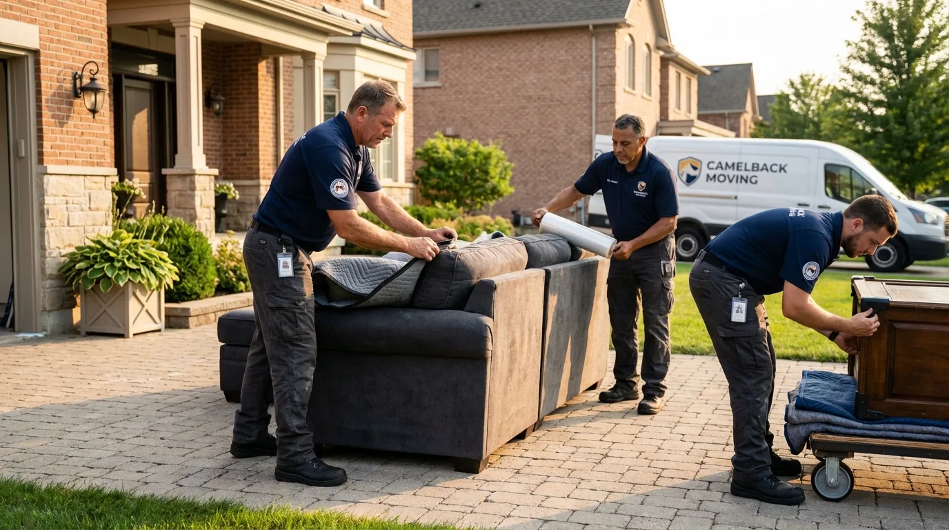 Large estate moving crew wrapping furniture in La Grange, KY